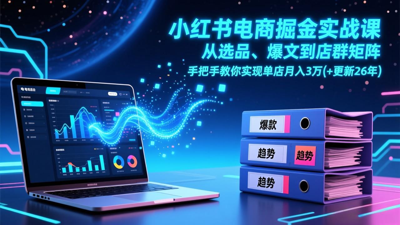 小红书电商掘金实战课，从选品、爆文到店群矩阵，手把手教你实现单店月入3万+(更新26年-课程网