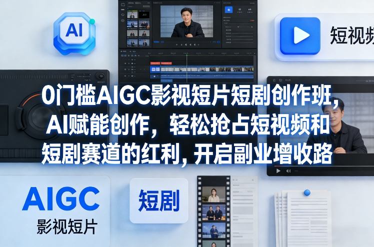 0门槛AIGC影视短片短剧创作班，AI赋能创作，轻松抢占短视频和短剧赛道的红利，开启副业增收路-课程网