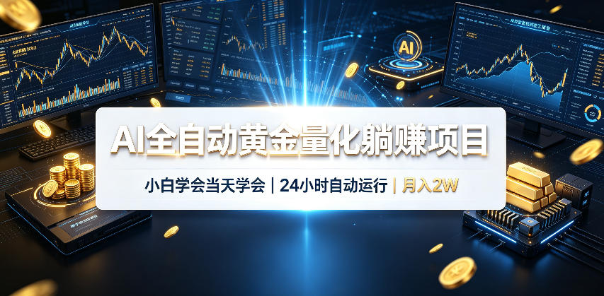 AI全自动黄金量化躺賺项目，24小时自动运行，月入2W！-课程网