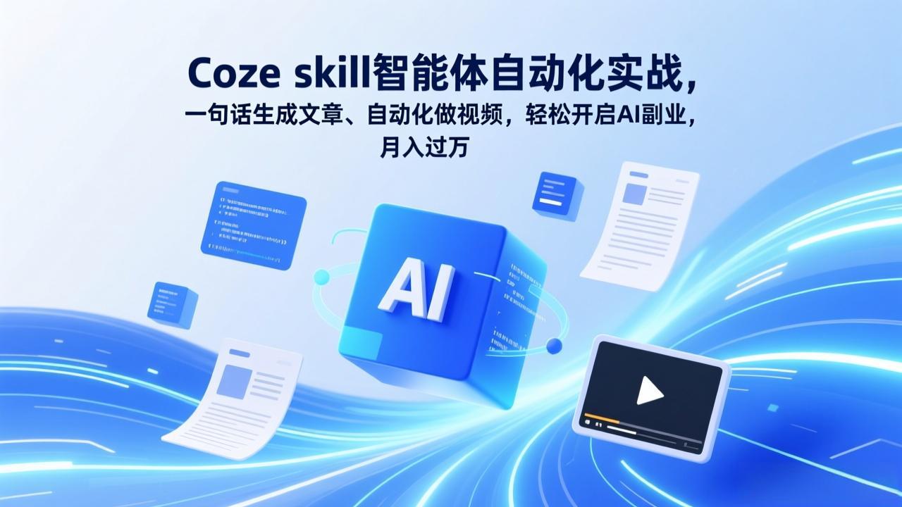 Coze skill智能体自动化实战，一句话生成文章、自动化做视频，轻松开启AI副业，月入过万-课程网
