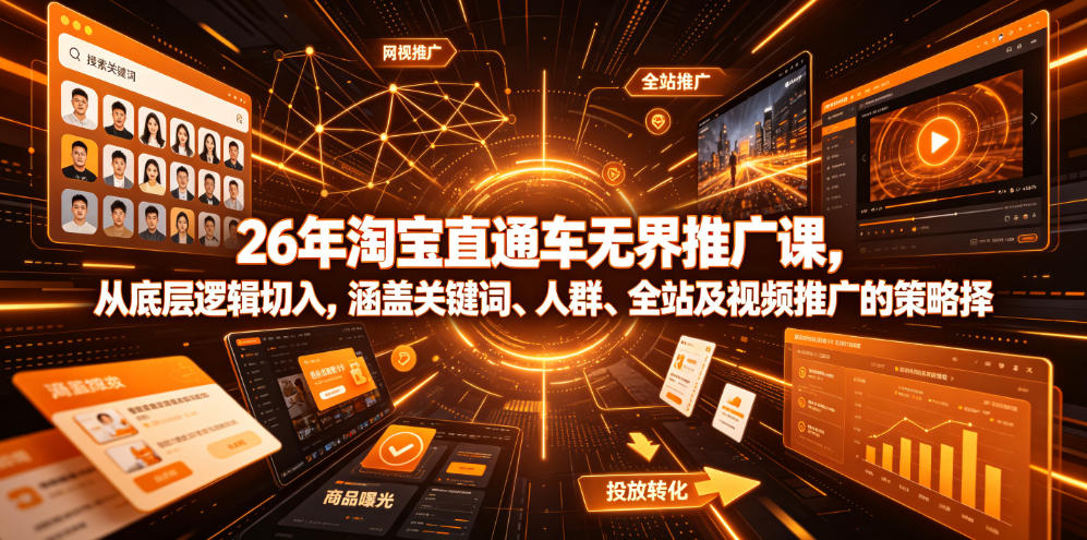 26年淘宝直通车无界推广课，从底层逻辑切入，涵盖关键词、人群、全站及视频推广的策略选择-课程网