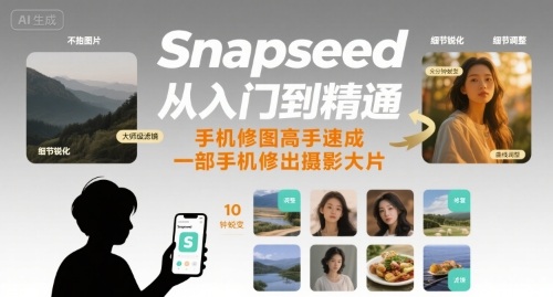 Snapseed从入门到精通，手机修图高手速成，一部手机就能修出摄影大片-课程网