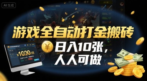 游戏全自动打金搬砖，日入10张，人人可做，纯干货，长期稳定收益项目【揭秘】-课程网