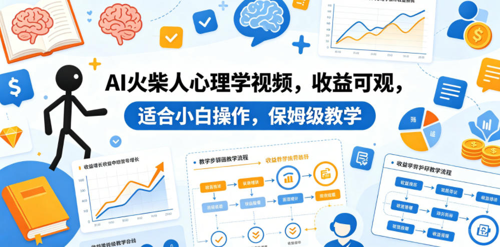 AI火柴人心理学视频，收益可观，适合小白操作，保姆级教学-课程网