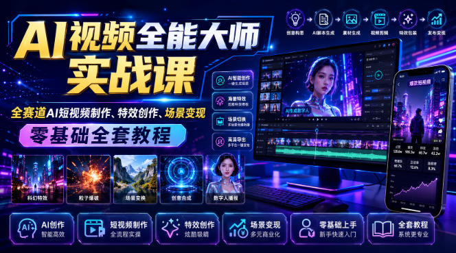 AI视频全能大师实战课｜全赛道AI短视频制作、特效创作、场景变现零基础全套教程-课程网