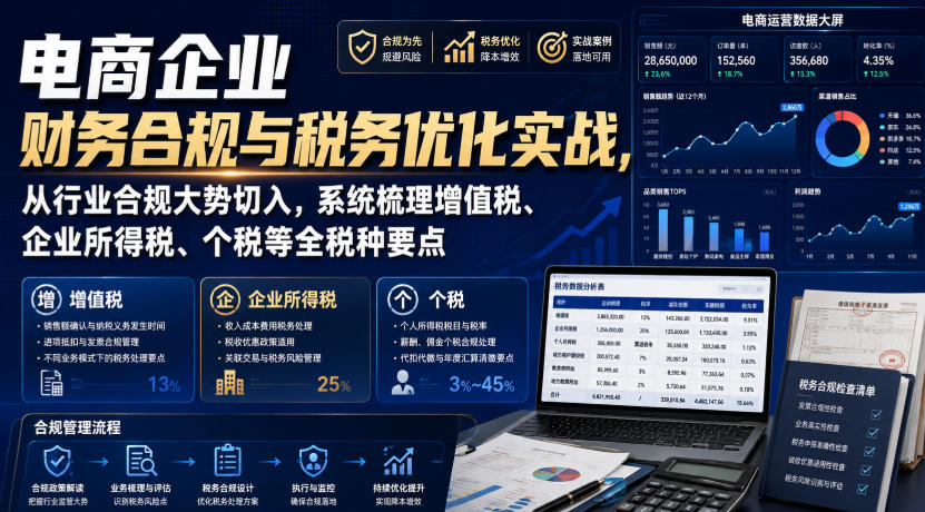 电商企业财务合规与税务优化实战，从行业合规大势切入，系统梳理增值税、企业所得税、个税等全税种要点-课程网