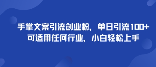 手掌文案引流创业粉，单日引流100+，可适用任何行业，小白轻松上手-课程网