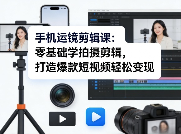 手机运镜剪辑课：零基础学拍摄剪辑，打造爆款短视频轻松变现-课程网