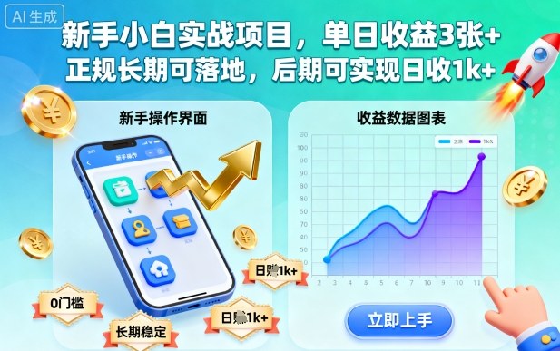 新手小白实战项目，单日收益3张+，正规长期可落地，后期可实现日收1k+【揭秘】-课程网