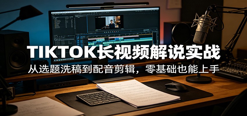 TIKTOK长视频解说实战：从选题洗稿到配音剪辑，零基础也能上手-课程网