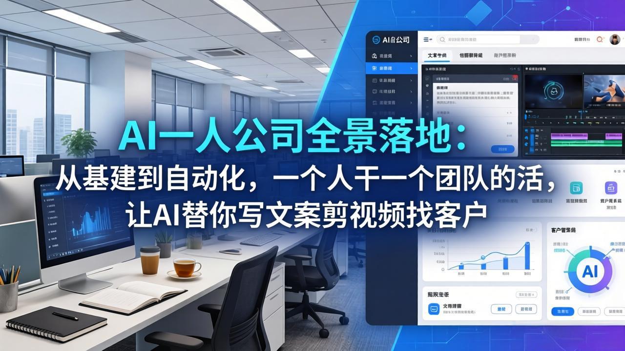 AI一人公司全景落地：从基建到自动化，一个人干一个团队的活，让AI替你写文案剪视频找客户-课程网