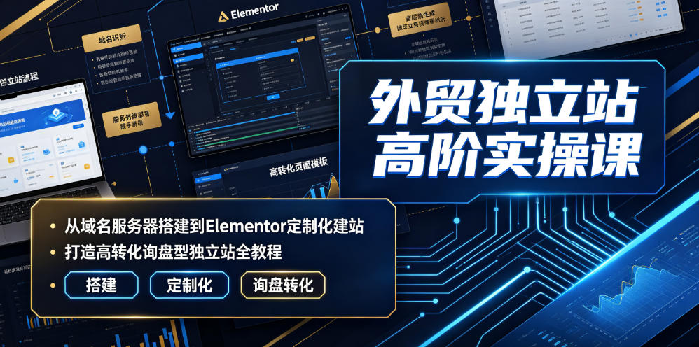 外贸独立站高阶实操课｜从域名服务器搭建到Elementor定制化建站，打造高转化询盘型独立站全教程-课程网