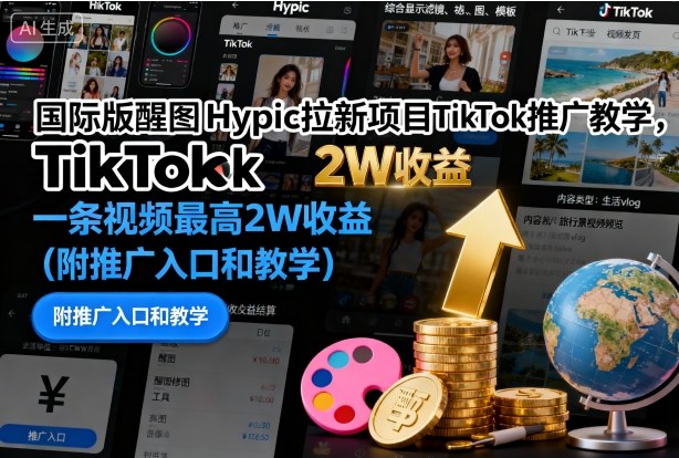 国际版醒图Hypic拉新项目TikTok推广教学，一条视频最高2W收益（附推广入口和教学）-课程网