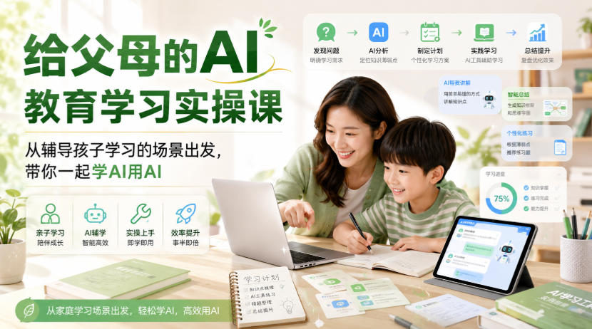 给父母的AI教育学习实操课，从辅导孩子学习的场景出发，带你一起学AI用AI-课程网