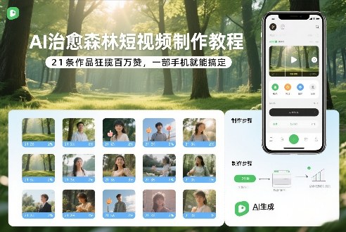 AI治愈森林短视频制作教程，21条作品狂揽百万赞，一部手机就能搞定-课程网