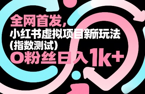 全网首发，小红书虚拟项目新玩法（指数测试），0粉丝日入1k+，整个玩法完整拆解！-课程网