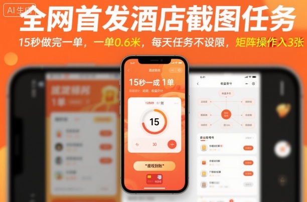 全网首发酒店截图任务，15秒做完一单，一单0.6米，每天任务不设限，矩阵操作日入3张【揭秘】-课程网