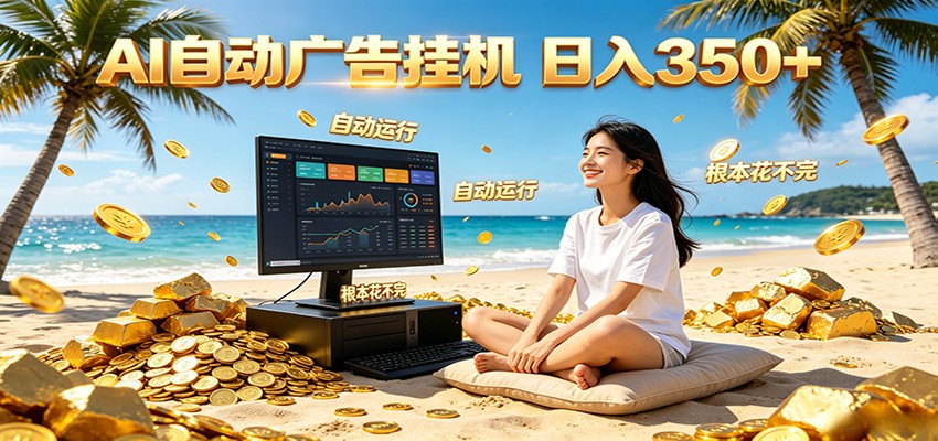 AI自动广告挂机 日入350+ 真正做到躺赚式变现，根本花不完！-课程网
