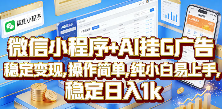 微信小程序+AI挂G广告，稳定变现，操作简单，纯小白易上手，稳定日入1k【揭秘】-课程网