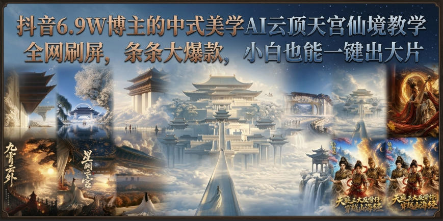抖音6.9W博主的中式美学AI云顶天宫仙境教学，全网刷屏，条条大爆款，小白也能一键出大片-课程网