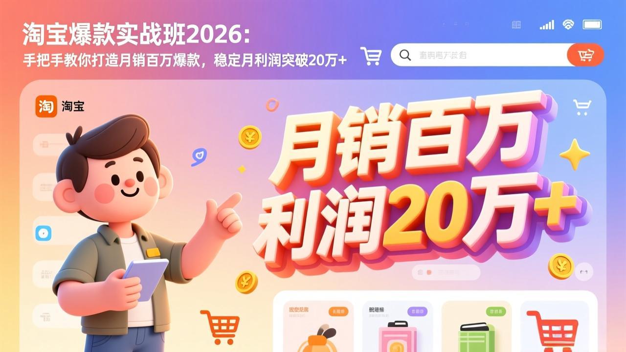 淘宝爆款实战班-2026年2月更新：手把手教你打造月销百万爆款，稳定月利润突破20万+-课程网