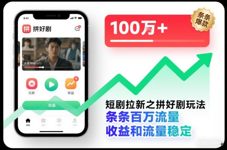 短剧拉新之拼好剧玩法，条条百万流量，收益和流量稳定-课程网