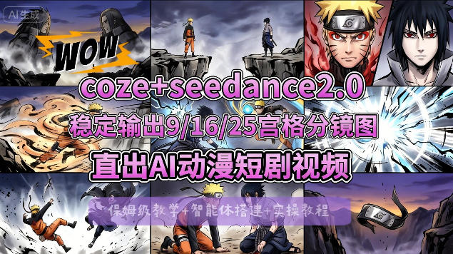 [COZE搭建教学]COZE+即梦Seedance 2.0稳定输出9-16-25宫格分镜图直出AI漫剧视频-课程网