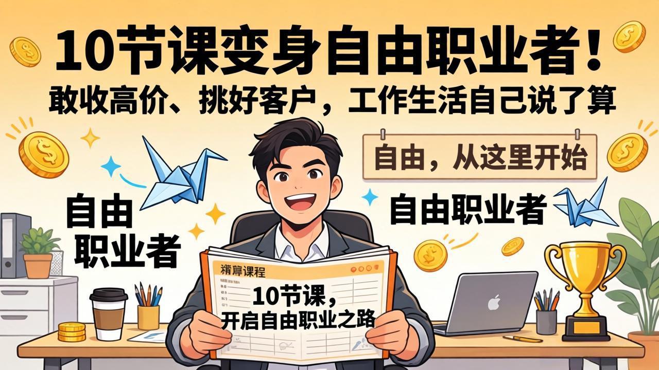 10 节课变身自由职业者！敢收高价、挑好客户，工作生活自己说了算-课程网