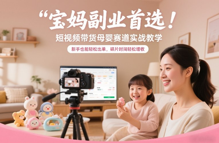 宝妈副业首选！短视频带货母婴赛道实战教学，新手也能轻松出单，碎片时间轻松增收-课程网