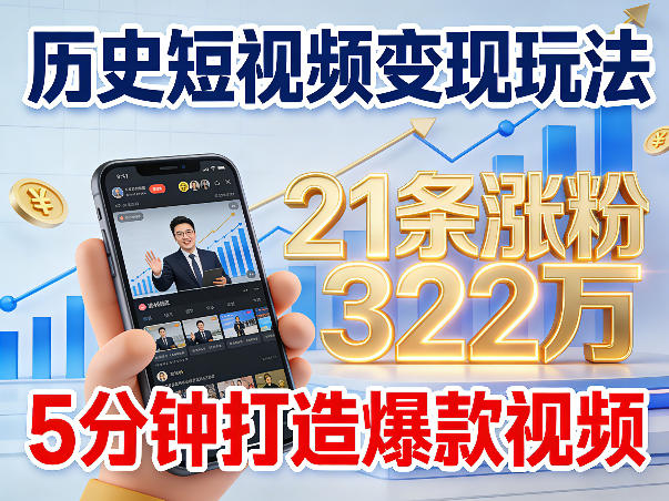 历史短视频变现玩法，不露脸出镜，5分钟打造爆款视频-课程网