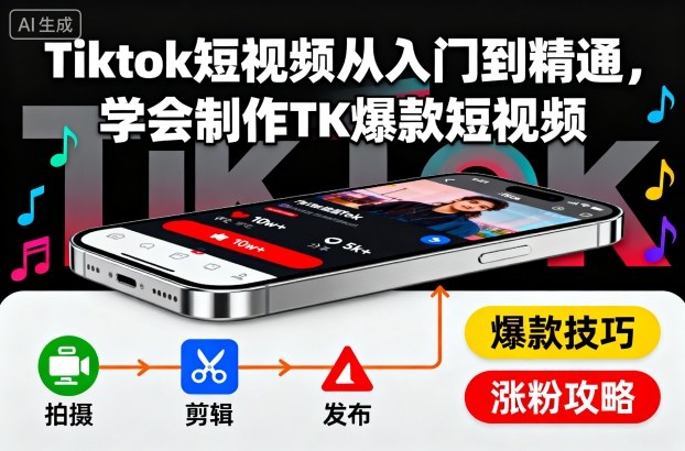Tiktok短视频从入门到精通，学会制作TK爆款短视频-课程网
