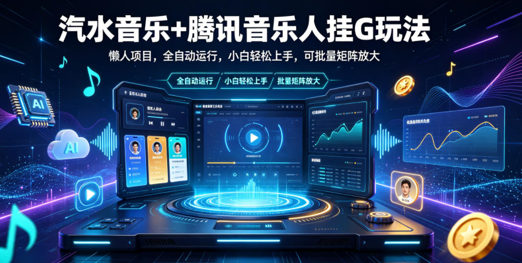 汽水音乐+腾讯音乐人挂G玩法，懒人项目，全自动运行，小白轻松上手，可批量矩阵放大【揭秘】-课程网