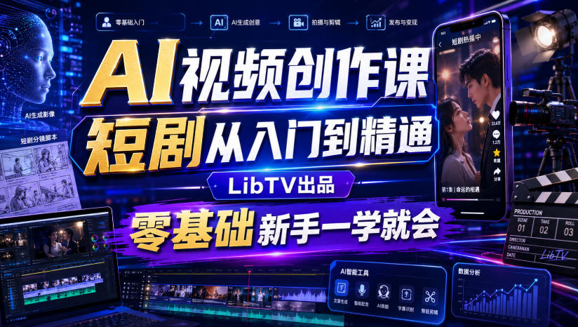 AI视频创作课，短剧从入门到精通，LibTV出品，零基础新手一学就会-课程网