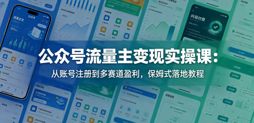公众号流量主变现实操课：从账号注册到多赛道盈利，保姆式落地教程-课程网