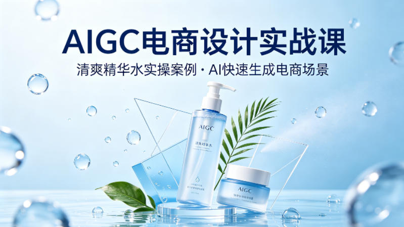 AIGC电商设计实战课，以清爽精华水为实操案例，教你用AI快速生成电商场景-课程网