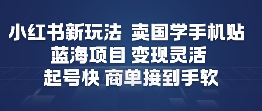 小红书新玩法，卖国学手机贴，蓝海项目，变现灵活，起号快，商单接到手软-课程网