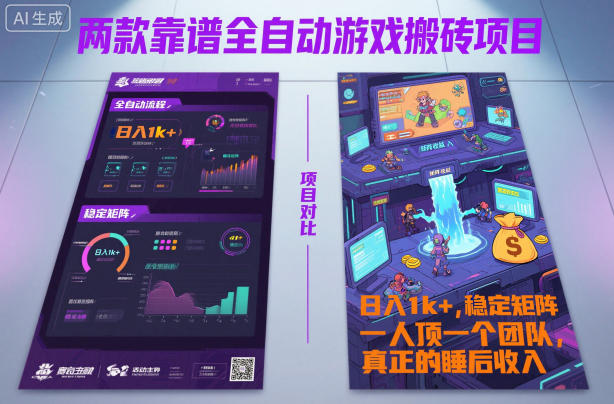 两款靠谱全自动游戏搬砖项目，日入1k+，稳定可矩阵，一人顶一个团队，真正的睡后收入【揭秘】-课程网