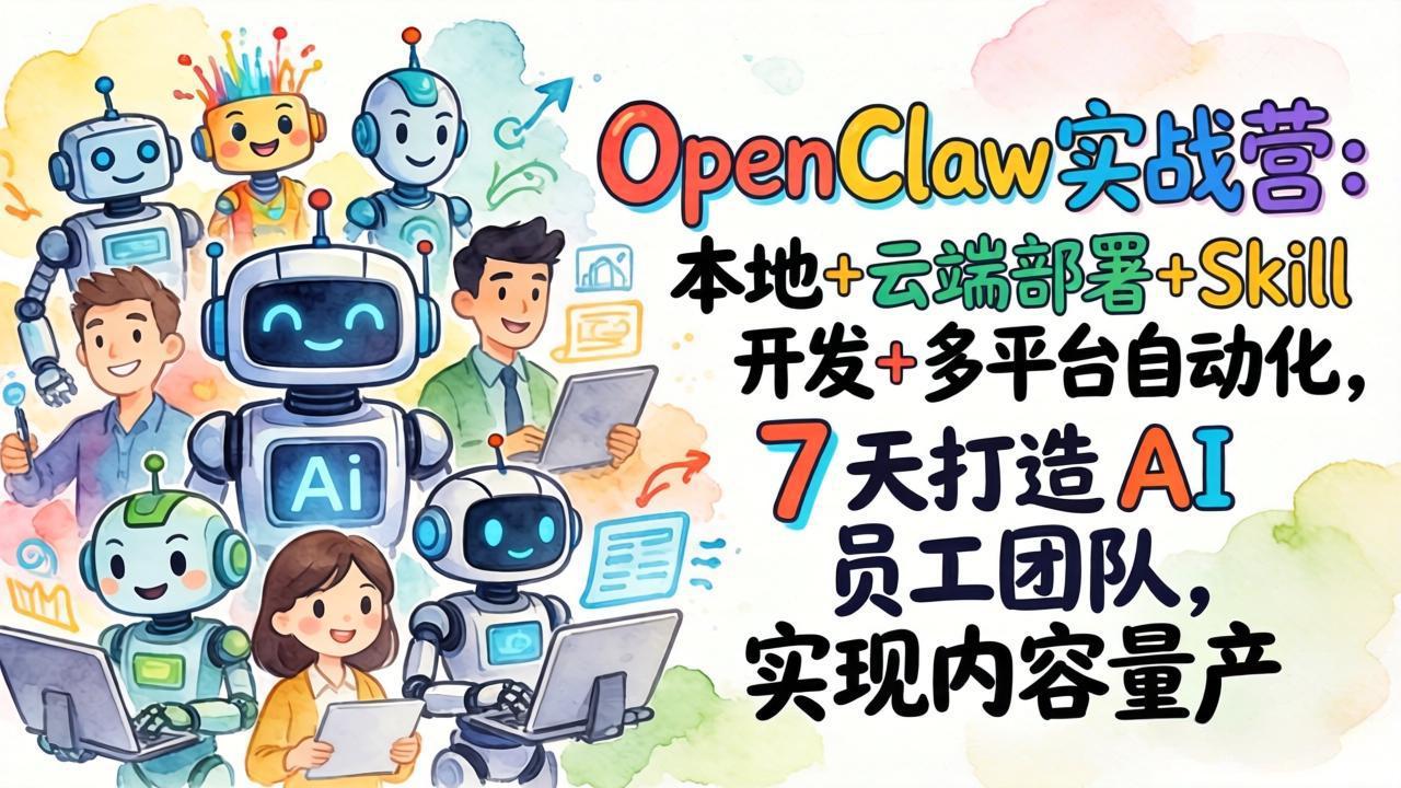 OpenClaw实战营：本地+云端部署+Skill开发+多平台自动化，7 天打造 AI 员工团队，实现内容量产-课程网