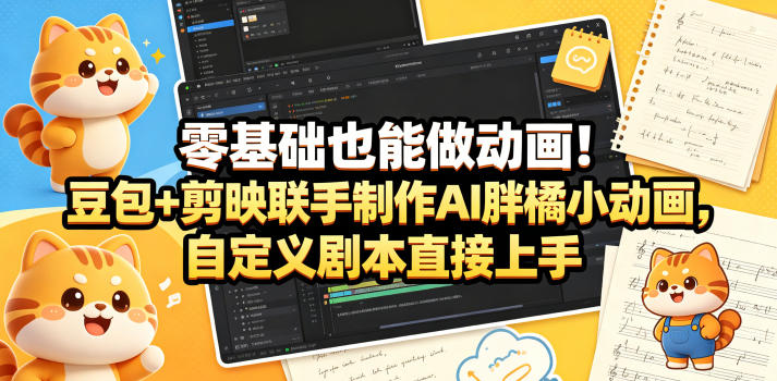 零基础也能做动画！豆包+剪映联手制作AI胖橘小动画，自定义剧本直接上手-课程网