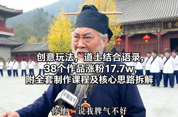 创意玩法，道士结合语录，38个作品涨粉17.7w，附全套制作课程及核心思路拆解-课程网