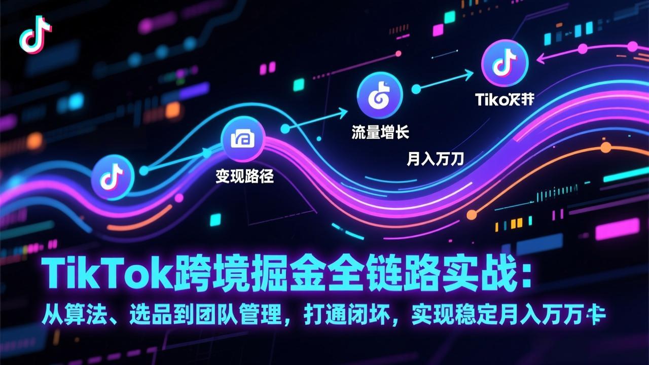 TikTok跨境掘金全链路实战：从算法、选品到团队管理，打通闭环，实现稳定月入万刀-课程网