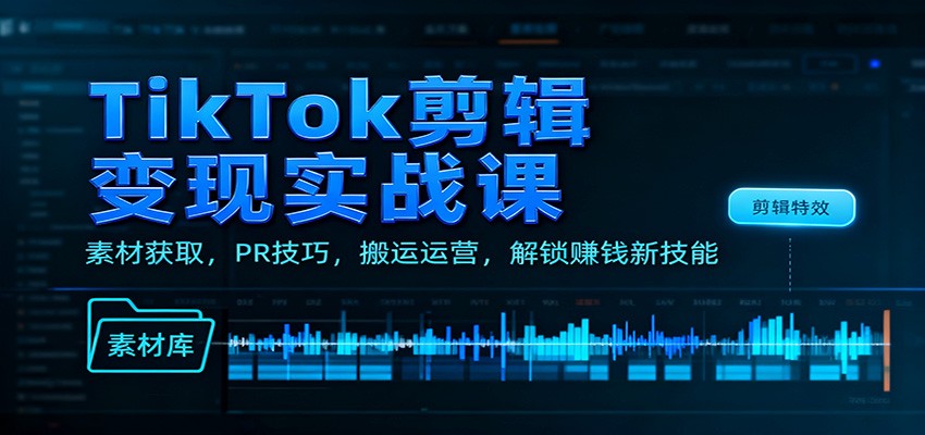 TikTok剪辑变现实战课：素材获取，PR技巧，搬运运营，解锁赚钱新技能-课程网