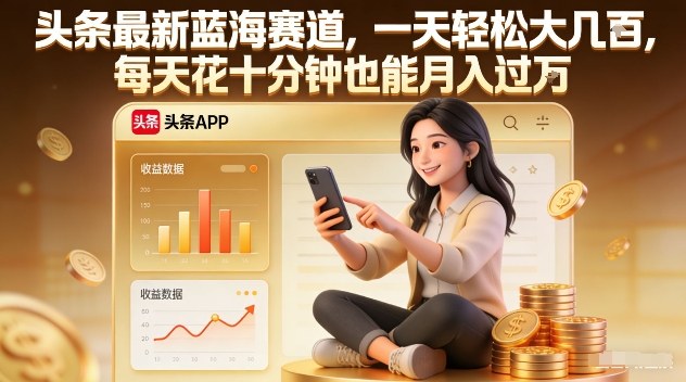 头条最新蓝海赛道，一天轻松大几张，每天花十分钟也能月入过1W【揭秘】-课程网