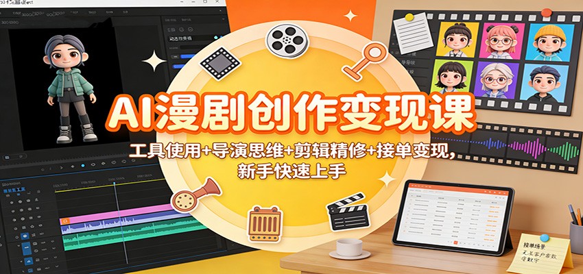 AI漫剧创作变现课：工具使用+导演思维+剪辑精修+接单变现，新手快速上手-课程网