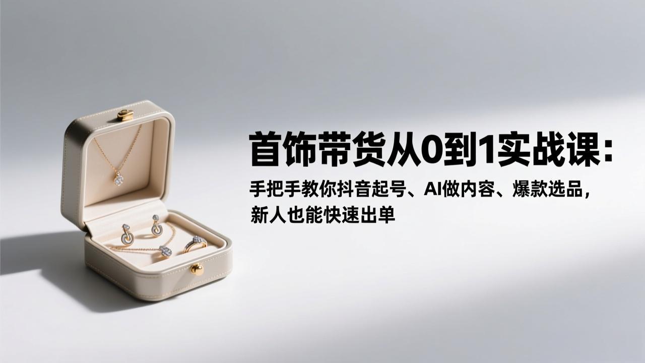 首饰带货从0到1实战课：手把手教你抖音起号、AI做内容、爆款选品，新人也能快速出单-课程网