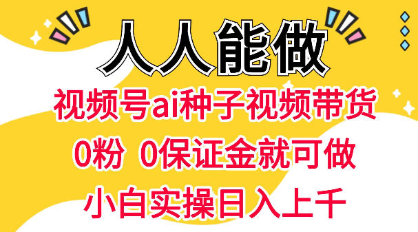 视频号AI种子带货，0粉0保证金就可做，人人能做，实操日入1k+-课程网