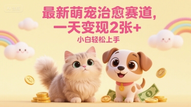 最新萌宠治愈赛道，一天变现2张+，小白轻松上手-课程网