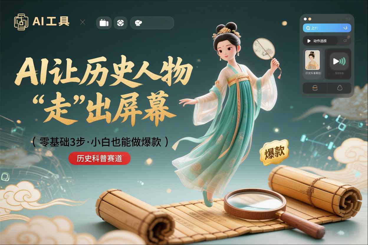 零基础3步搞定：让历史人物“走”出屏幕的AI教程，小白也能做出爆款(历史科普赛道)-课程网