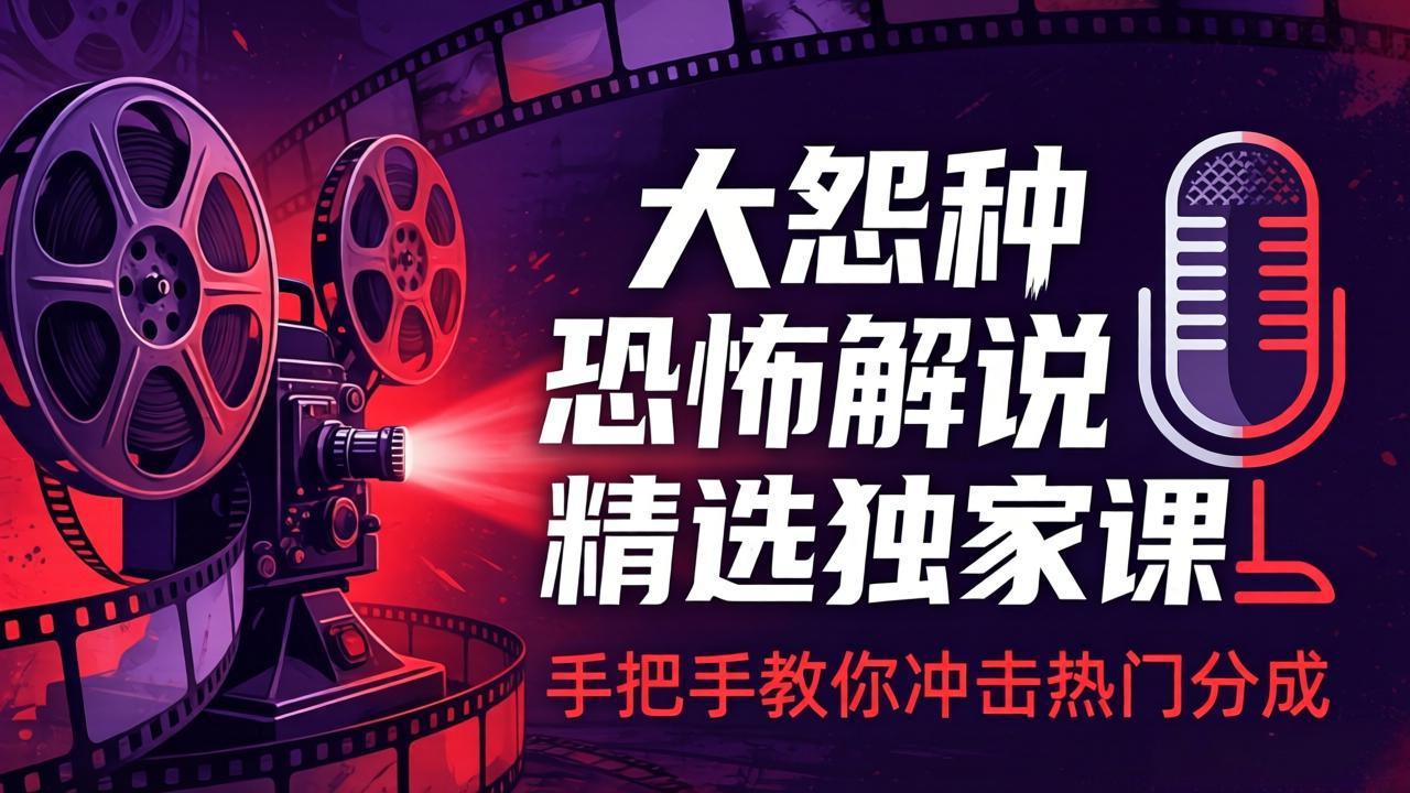 大怨种恐怖解说精选独家课：电影下载+文案配音+片头封面，手把手教你冲击热门分成-课程网