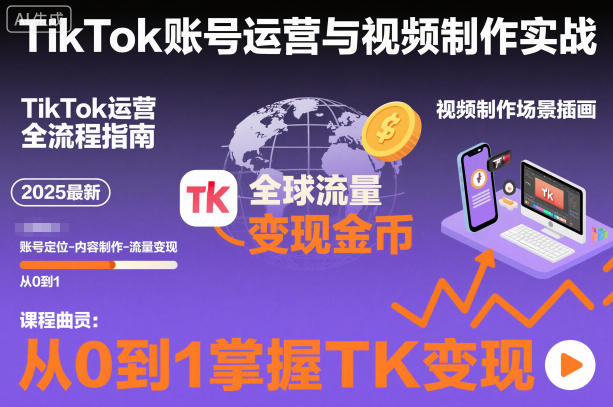 2025最新TikTok账号运营与视频制作实战全流程，从0到1掌握TK变现（含11月最新TK搬运技术）-课程网